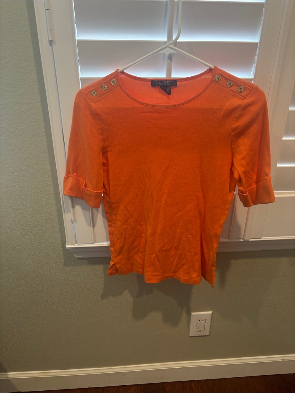 Lauren Ralph Lauren Orange Short Sleeve Button-Shoulder Tee